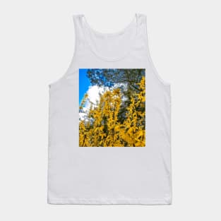 golden flowers in spring nature with blue sky and white clouds Tank Top